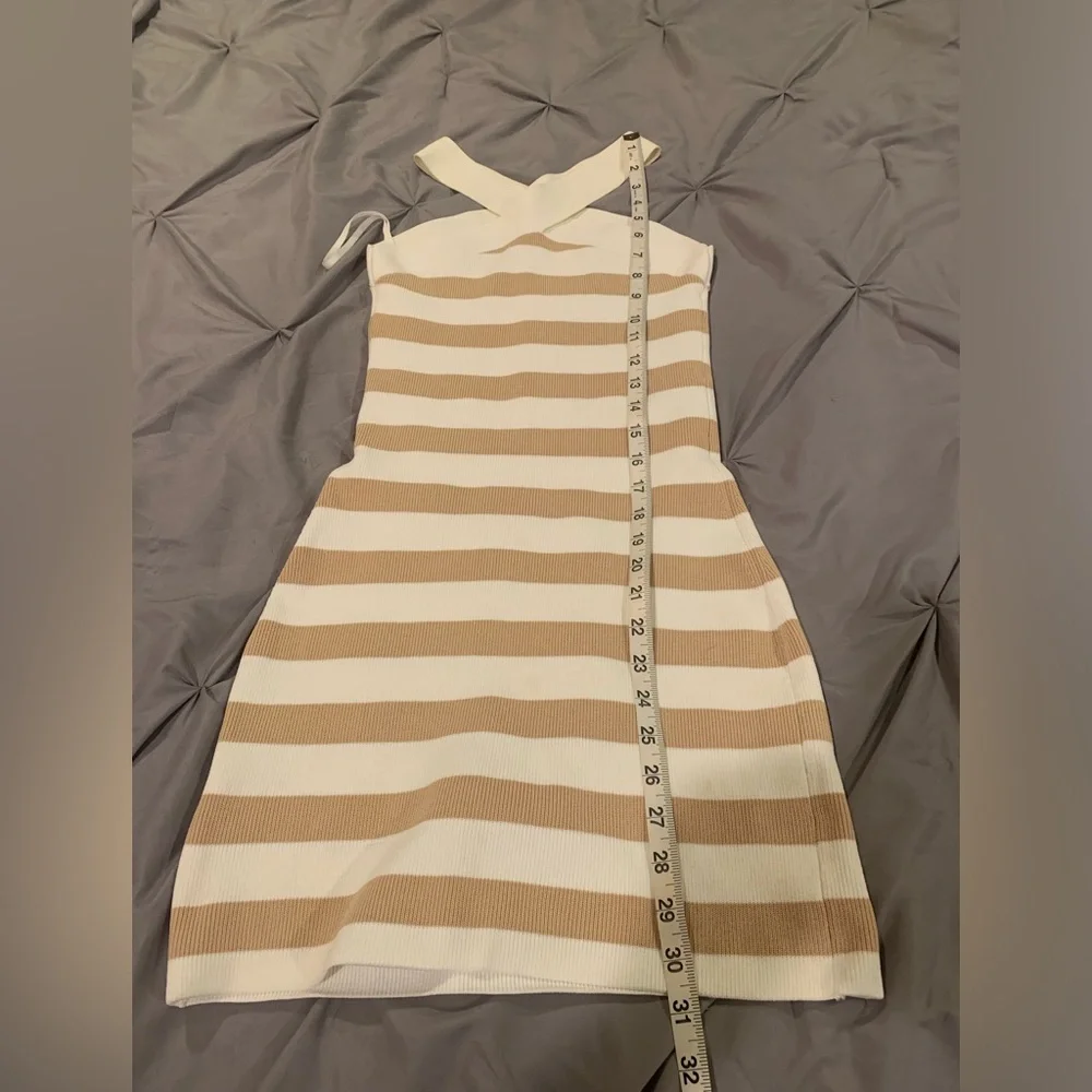 Babaton by Aritzia Cream and Tan Striped Dress in Sz S